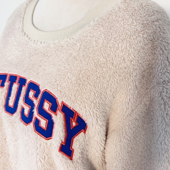 STUSSY Pilar Women’s L Cream Sweatshirt Sherpa Fleece Collegiate Streetwear - Picture 4 of 12